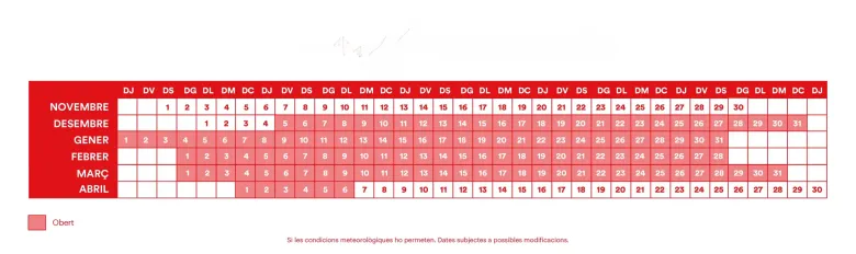 Calendario Temporada Pal Arinsal 