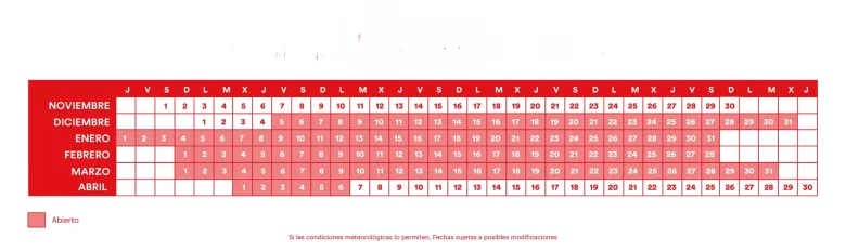 Calendario Temporada Pal Arinsal 
